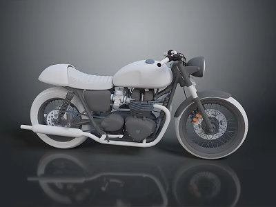 Vintage White and Black Motorcycle with Classic Design Leather Seat and Spoke Wheels 3d model