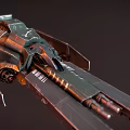Futuristic Sci-Fi Metallic Spaceship With Sharp Wings Armored Hull And Engines