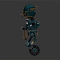 Vintage Blue Robot Character Holding Oil Bottle With Scroll And Mechanical Gears