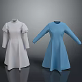 Elegant White And Blue Long Sleeve Dresses With Puffed Sleeves And Simple Design