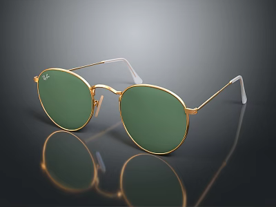 Stylish Gold Frame Sunglasses As Elegant Jewelry Accessory With Green Lenses And Mirrored Reflection 3d model