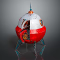 Vintage Red And White Rocket Model With Spiked Top Open Door And Metal Legs