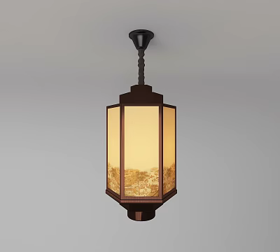 Chinese Style Wooden Frame Square Lampshade Chandelier With Translucent Design And Warm Light 3d model