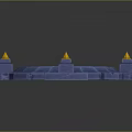Mystical Blue Circular Platform With Glowing Runes And Yellow Flame Towers