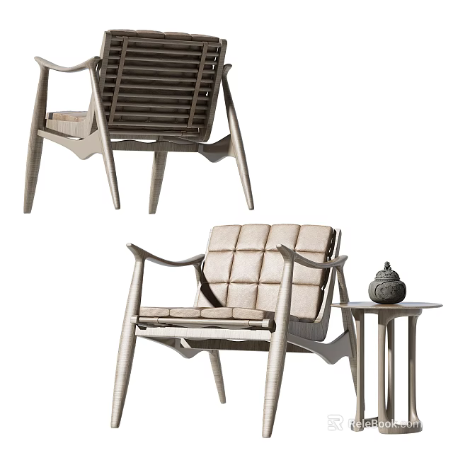 Modern Leisure Chair With Wooden Frame Tufted Seat Armrest And Side Table 3d model 