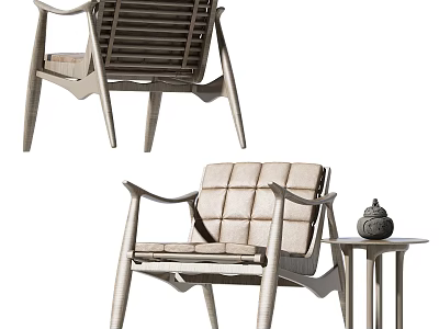 Modern Leisure Chair With Wooden Frame Tufted Seat Armrest And Side Table 3d model
