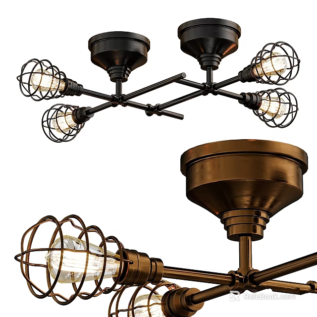 Decorative Vintage Industrial Chandelier With Metal Frame Glass Shades And Multiple Bulbs 3d model 