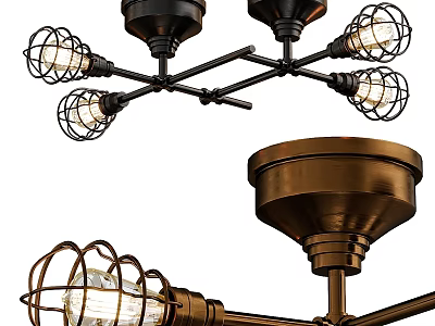 Decorative Vintage Industrial Chandelier With Metal Frame Glass Shades And Multiple Bulbs 3d model