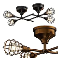 Decorative Vintage Industrial Chandelier With Metal Frame Glass Shades And Multiple Bulbs