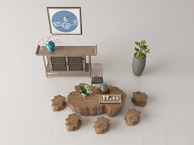 New Chinese root carving tea sea tea table 3d model