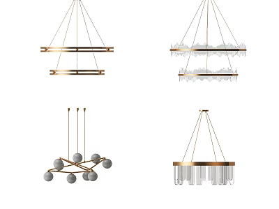 Modern Hanging Chandeliers Featuring Metal Glass Spherical And Linear Design Elements 3d model