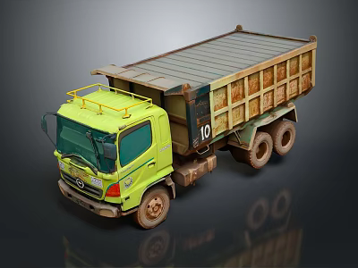 Yellow Dump Truck with Rusty Bed and Number 10 on Cab 3d model