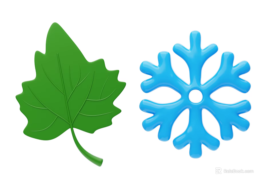 Decorative Ornament Set with Green Leaf and Blue Snowflake for Home Decor 3d model 