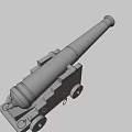 Antique Cannon Weapon With Metal Barrel Wooden Carriage And Wheels