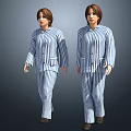Woman in Casual Blue and White Striped Pajamas Full Body Portrait View