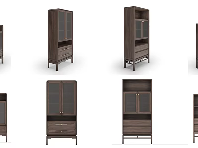 Modern Dark Wood Decorative Cabinets With Glass Doors And Drawer Designs 3d model