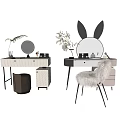 White And Gold Dressing Table With Bunny Ear Mirror Fluffy Chair Plants And Storage Cabinets