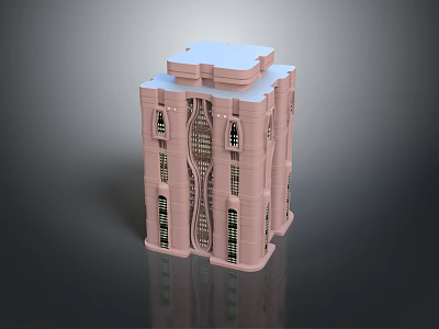 Cartoon Scene Pink Building With Unique Curved Structure Multiple Floors And Windows 3d model