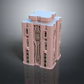 Cartoon Scene Pink Building With Unique Curved Structure Multiple Floors And Windows 3d model