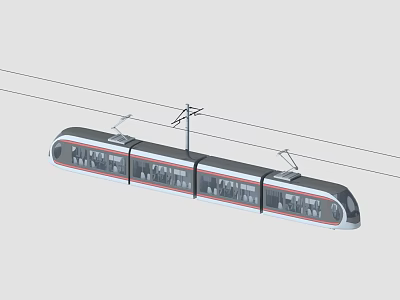 Modern Electric Tram With Overhead Wires And Passenger Carriage For Urban Transport 3d model