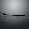 Traditional Japanese Katana With Black And Orange Handle And Long Sharp Blade On Smooth Surface