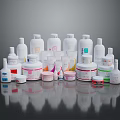 Assorted Personal Care Products With Various White Bottles Jars Different Sizes Shapes And Colored Labels