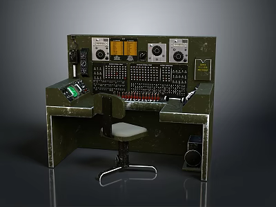 Military Weapon Control Console With Green Metal Body And Tactical Operation Panels 3d model