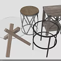 Modern Minimalist Furniture Collection With Wooden Stools Metal Frames And Glass Tops