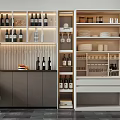 Contemporary Wine Cabinet Design With Glass Shelves LED Lighting And Wine Bottles