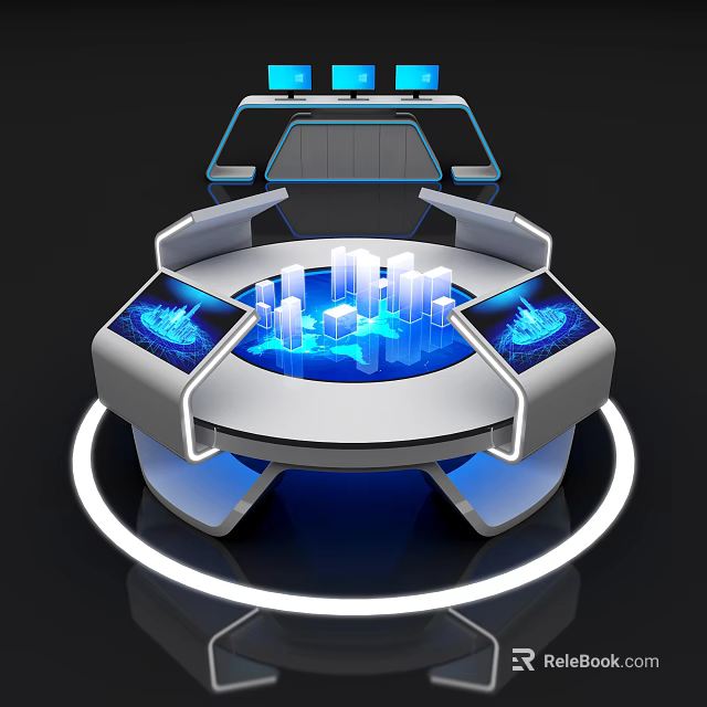 Advanced Commercial Equipment Featuring Circular Design Blue Illuminated Control Panels And 3D City Model 3d model 