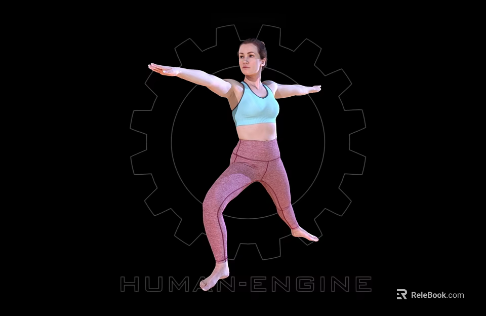 Woman doing yoga pose in blue sports bra and pink leggings with gear human engine 3d model 