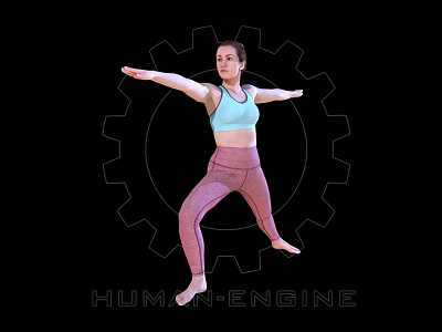 Woman doing yoga pose in blue sports bra and pink leggings with gear human engine 3d model
