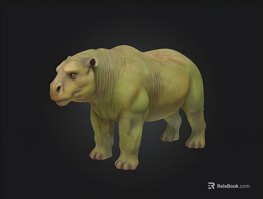 3D Prehistoric Animal Model With Greenish Yellow Skin Short Limbs And Wrinkled Texture 3d model 