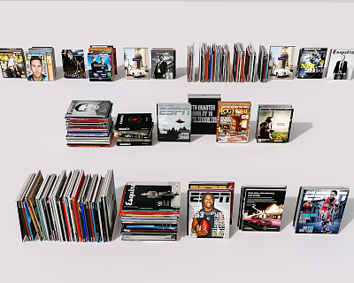 Books And Magazines Stacked Collection With Various Genres On Tabletop 3d model