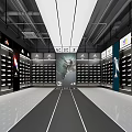 Modern Sports Shoe Store with Shelves Displaying Sneakers and Advertising Poster