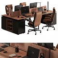 Modern Office Desk With Multiple Workstations Ergonomic Chairs Storage Shelves And Computer Monitors 3d model