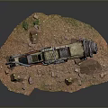 Rugged Custom Motorcycle on Sandy Beige Rocky Dirt Base with Metallic Parts Red Accents