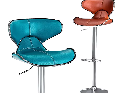 Modern Bar Stools with Blue and Orange Leather Upholstery and Metal Frame 3d model