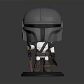 Chibi Style Mandalorian Toy Figure With Silver Helmet Detailed Weapon And Black Base