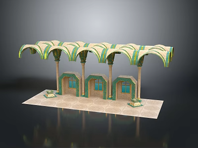 Decorative Architectural Scene Component With Arched Canopies Columns And Green Blue Decorations 3d model