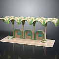Decorative Architectural Scene Component With Arched Canopies Columns And Green Blue Decorations