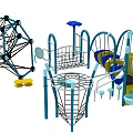 Colorful Playground Equipment Featuring Climbing Nets Slides Swings And Interactive Structures 3d model