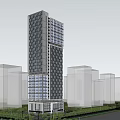 Modern High Rise Hotel Building With Glass Curtain Walls Street Vehicles And Exterior Lighting