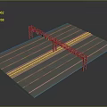 Detailed Road Model With Gray Pavement Yellow Dividing Lines Lane Lines And Traffic Light Truss