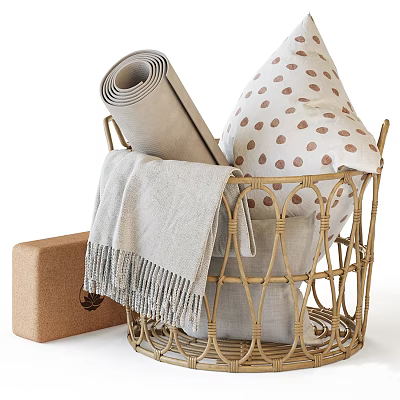 Modern Storage Basket Wicker Basket with Yoga Accessories 3d model