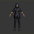 Full Body Character In Blue Hoodie With Yellow Stripes Standing On Gray Background