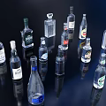Various Wine Bottles and Glassware of Different Shapes on Black Reflective Surface