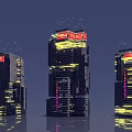 Futuristic Skyscraper Architecture With Neon Lights Illuminated Signs And Modern Design