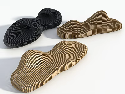 Modern Wave Shaped Leisure Chairs With Striped Texture In Black And Brown 3d model