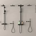 Modern Black Shower Systems With Handheld And Rainfall Heads And Shelf 3d model